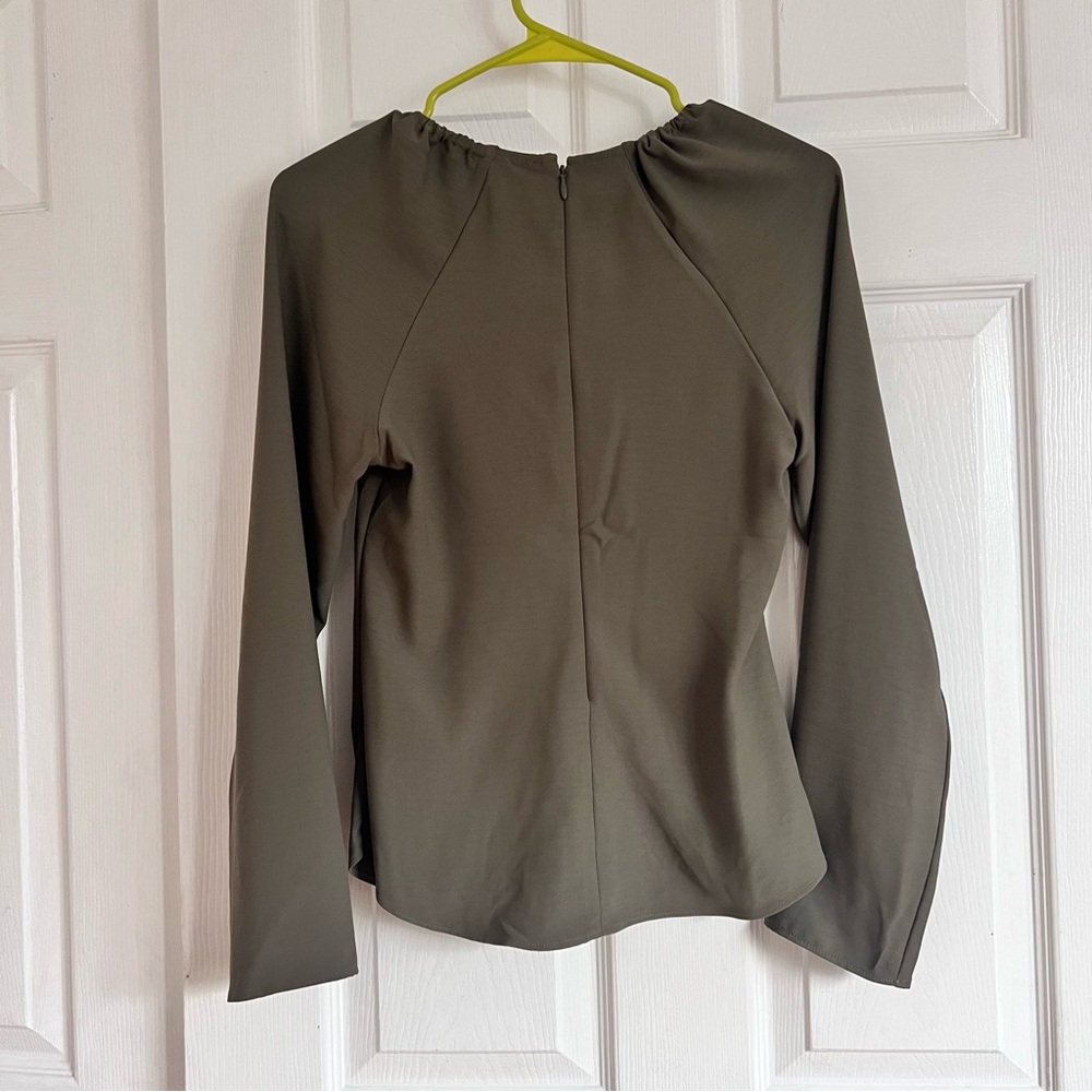 Express Olive Green Drawstring Ruched Women's Top - Picture 3 of 5